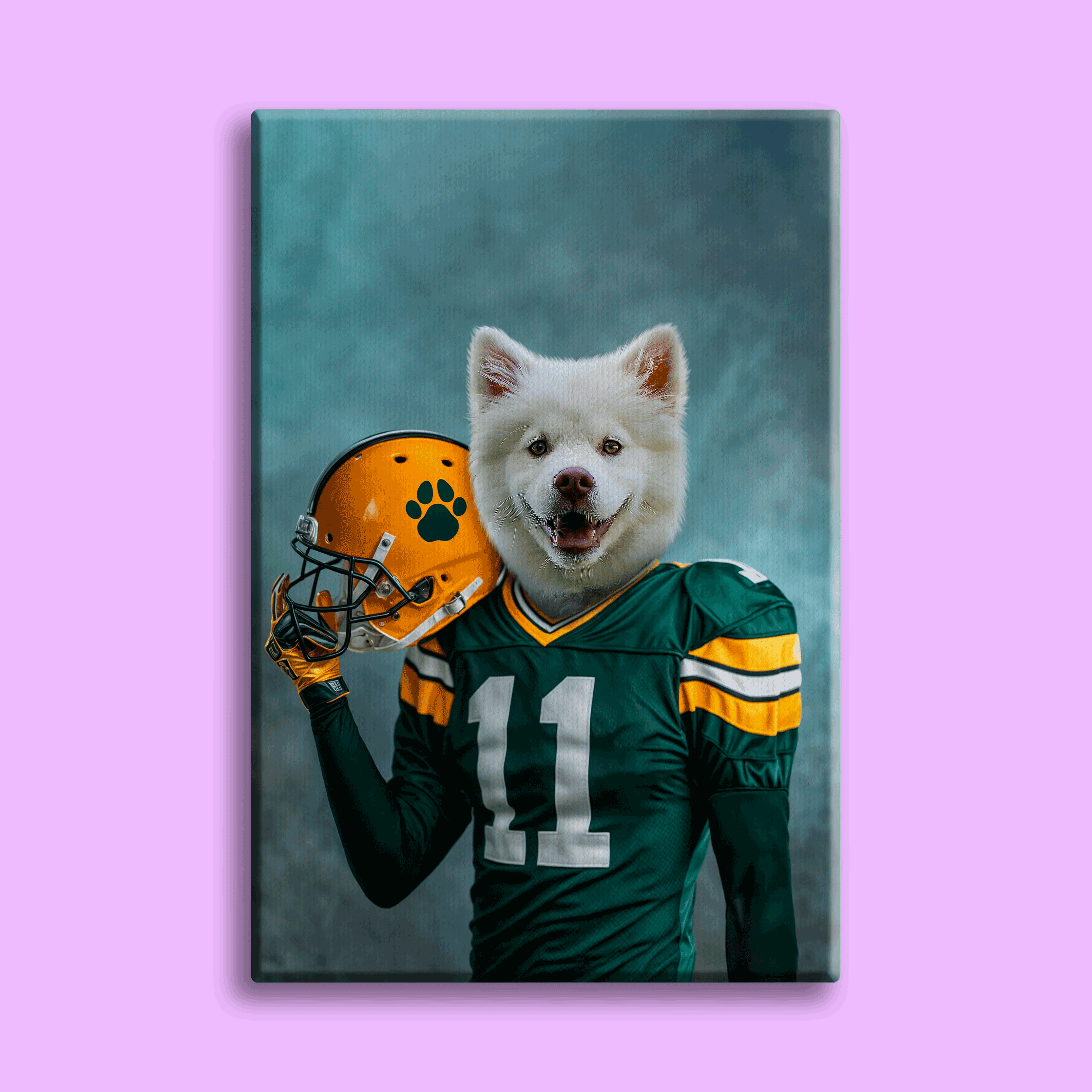 Football Star Samoyed Custom Pet Portrait | Personalized Pet Football Art